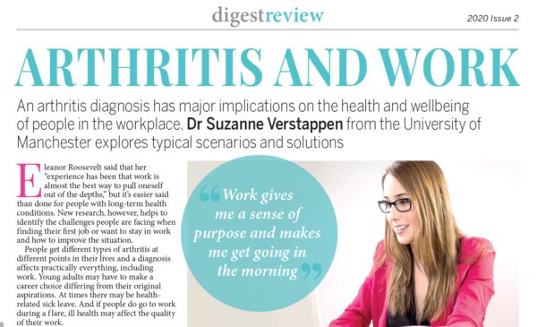 An image of the printed version of Dr Suzanne Verstappen's Arthritis Digest article