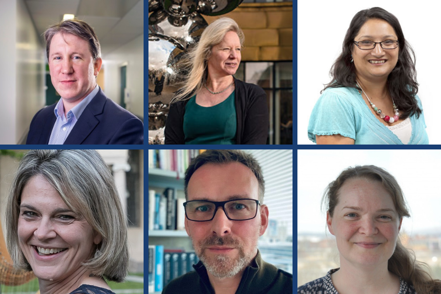 Image shows BRC researchers. Top-Left: Dr Phil Crosbie, Professor Karen Kirkby, Professor Ananya Choudhury. Bottom-left: Professor Corinne Faivre-Finn, Professor Niels Peek, Professor Emma Crosbie