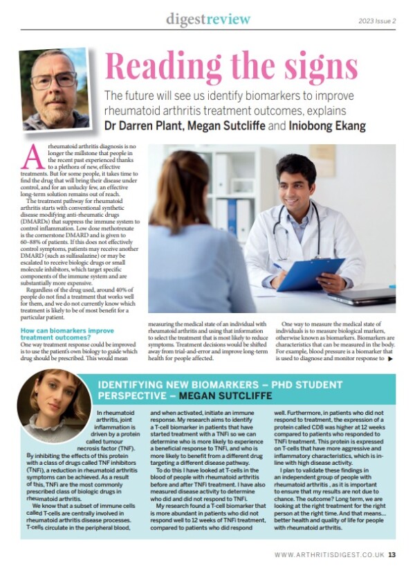 Dr Darren Plant's article in Arthritis Digest magazine