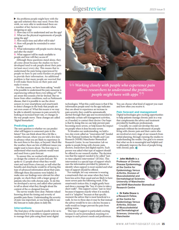 Second page of Prof McBeth and Dr Druce's Arthritis Digest article