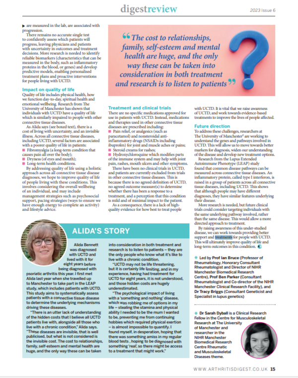 Dr Sarah Dyball's article in Arthritis Digest magazine