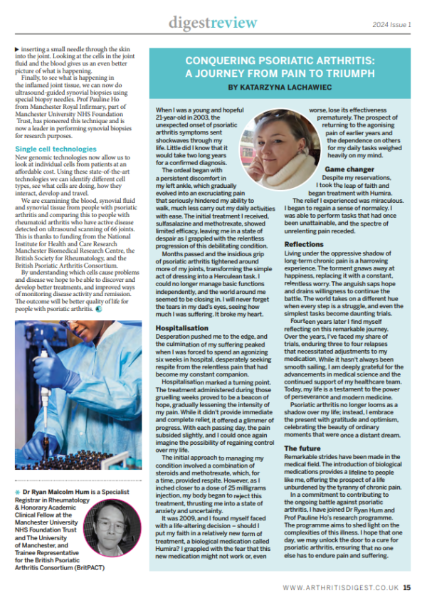 Katarzyna Lachawiec's article in Arthritis Digest magazine