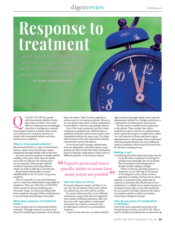 Dr Seema Sharma's article in Arthritis Digest magazine